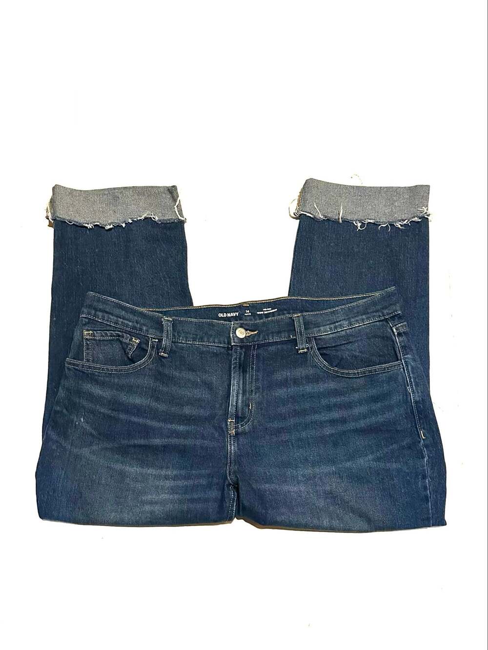 Old Navy Wow Boyfriend Mid-Rise Cropped Cut-Off Denim Jeans Women's 14 Petite
